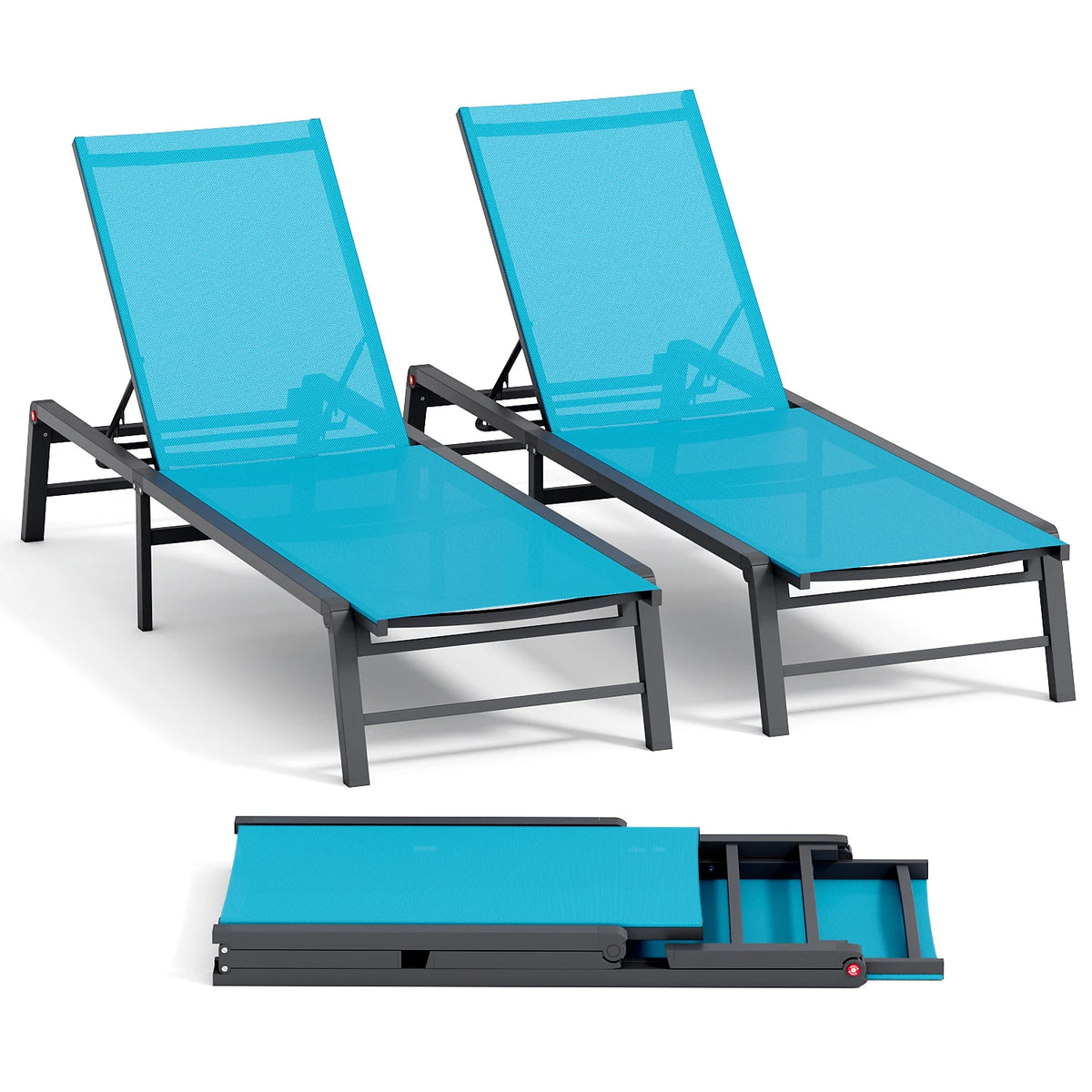 FHVIT Foldable Aluminum Sun Lounger with Adjustable Backrest