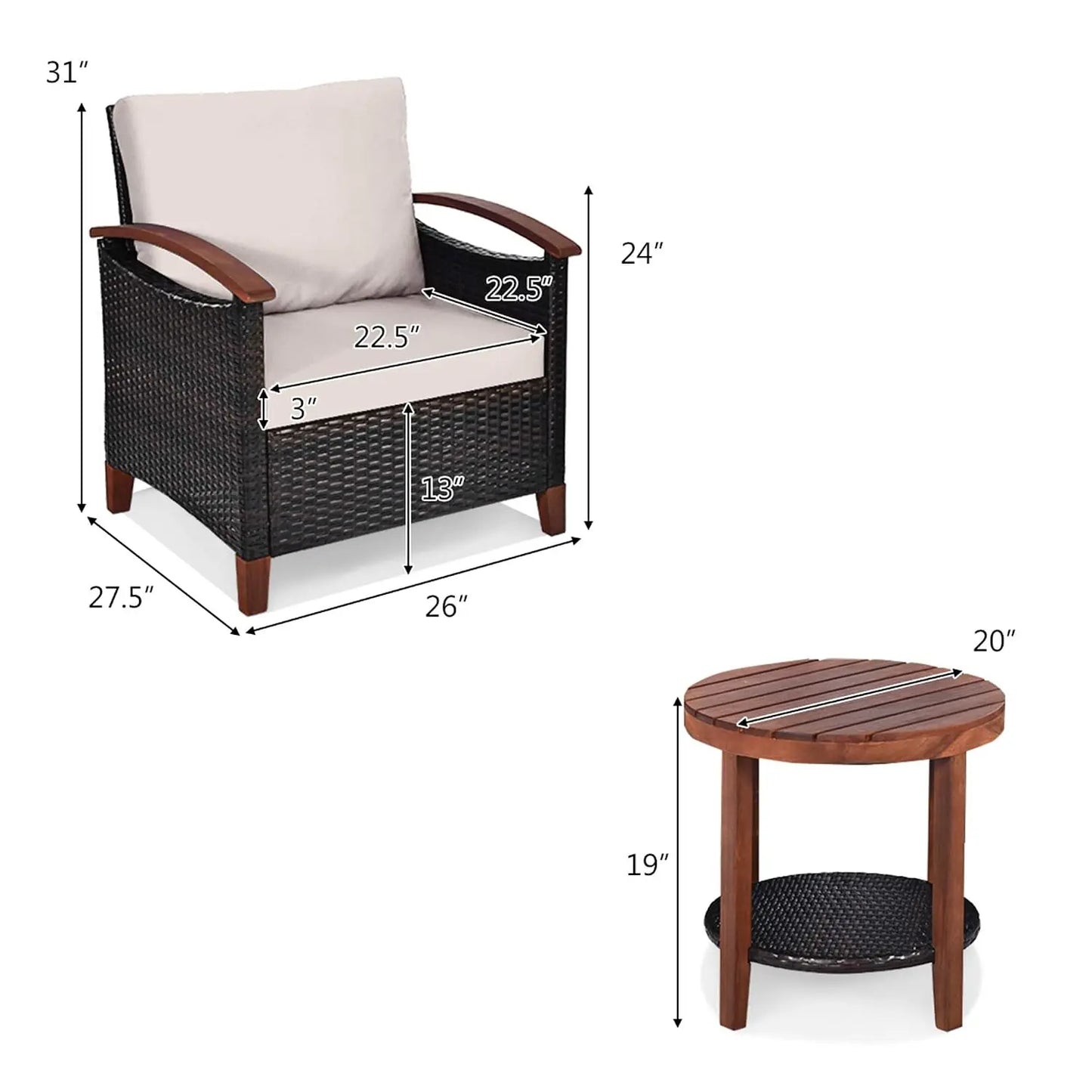 Wicker Patio Set With Wood Top Table And Chairs Outdoor All Weather