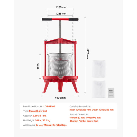 Stainless Steel Fruit Wine Press Manual With Cross Beam And Triangular Structure