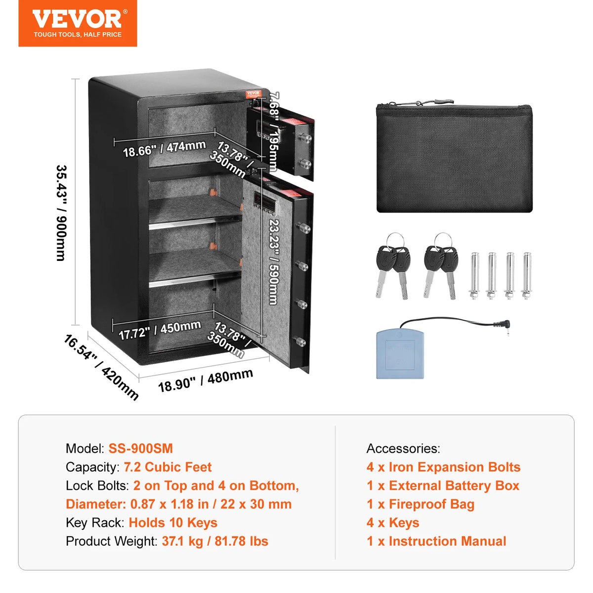 SucceBuy Fingerprint Safe Box With Key Lock And Fireproof Bag