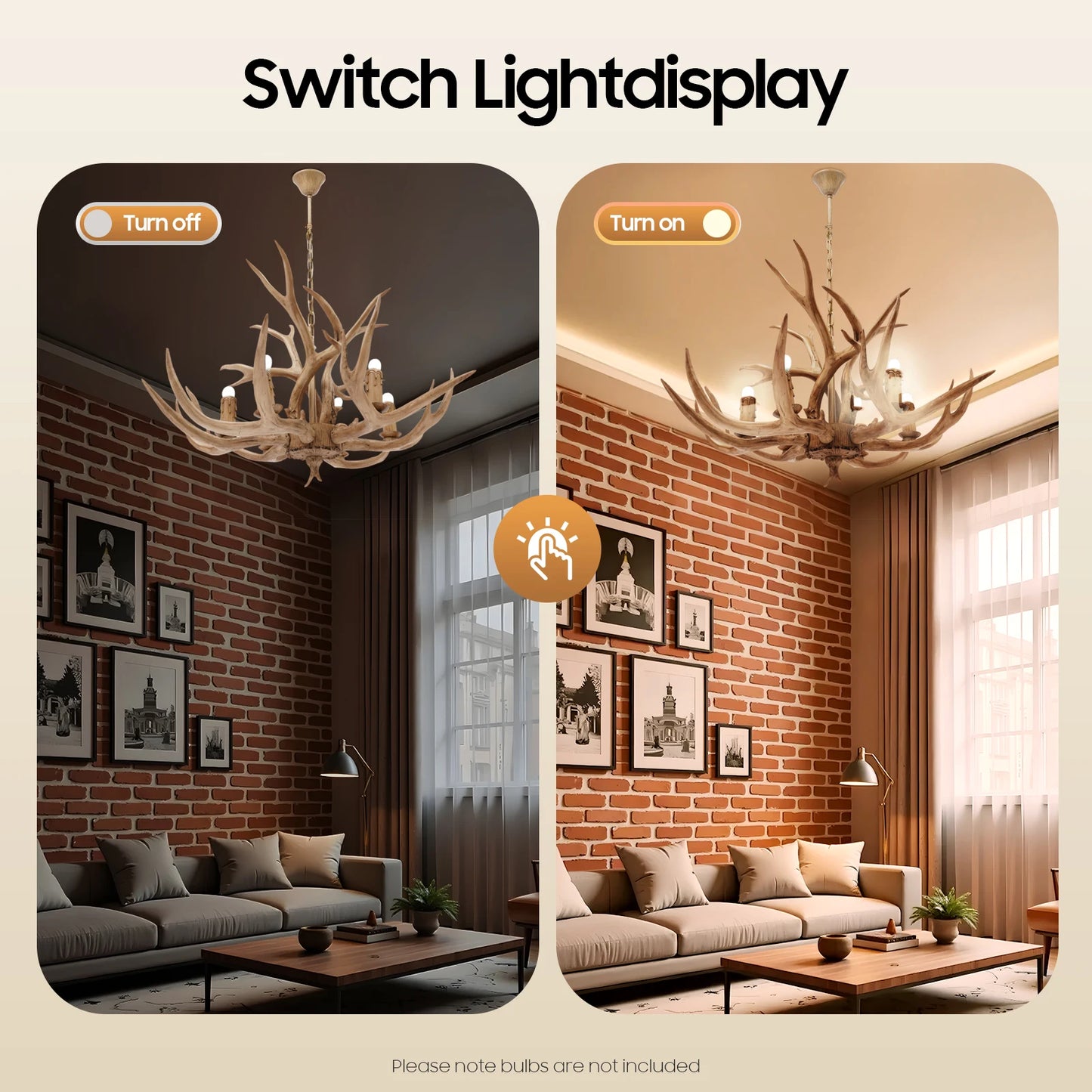 Retro Resin Deer Antler Six Light Pendant Ceiling Lamp