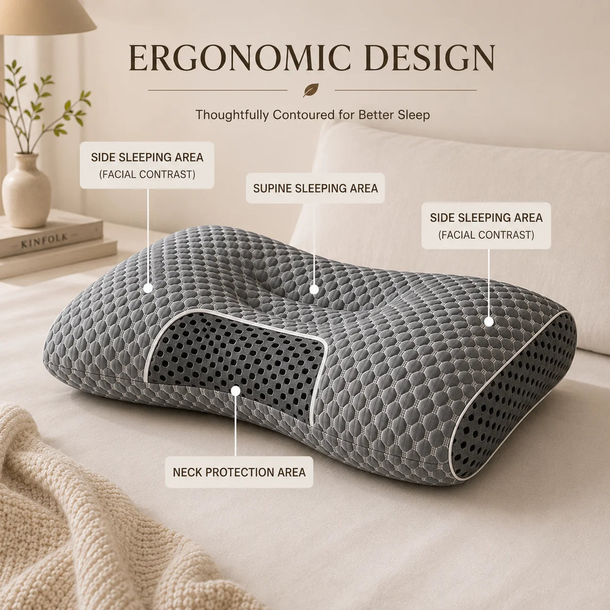 Ergonomic Memory Foam Cervical Neck Support Pillow For Deep Sleep