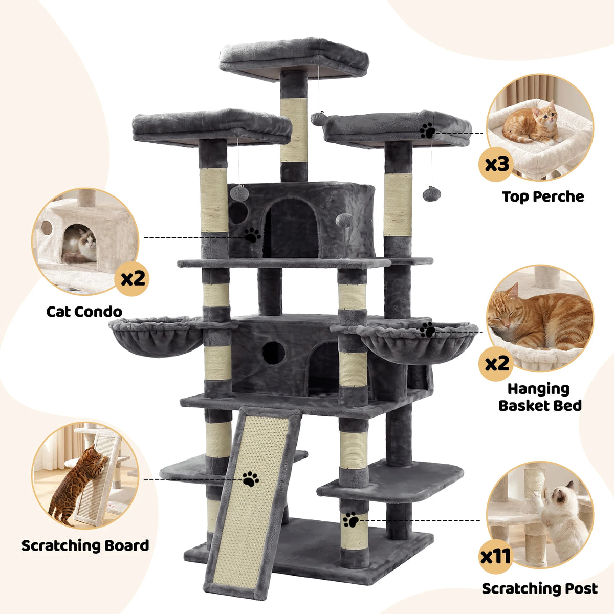 FOOWIN Multi Level Cat Tree Tower With Condos And Scratching Post