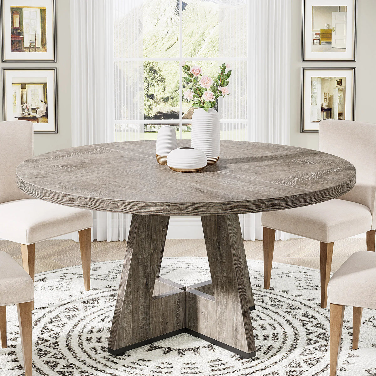 Tribesigns Round Farmhouse Dining Table For Modern Kitchen