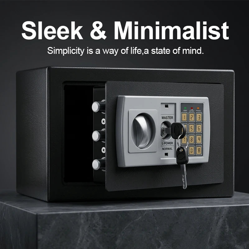 Electronic Password Safe for Money and Valuables with Key Lock
