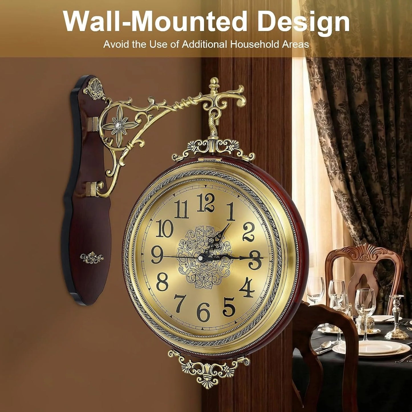 Double Sided Rotating Wall Clock European Style Silent Clock