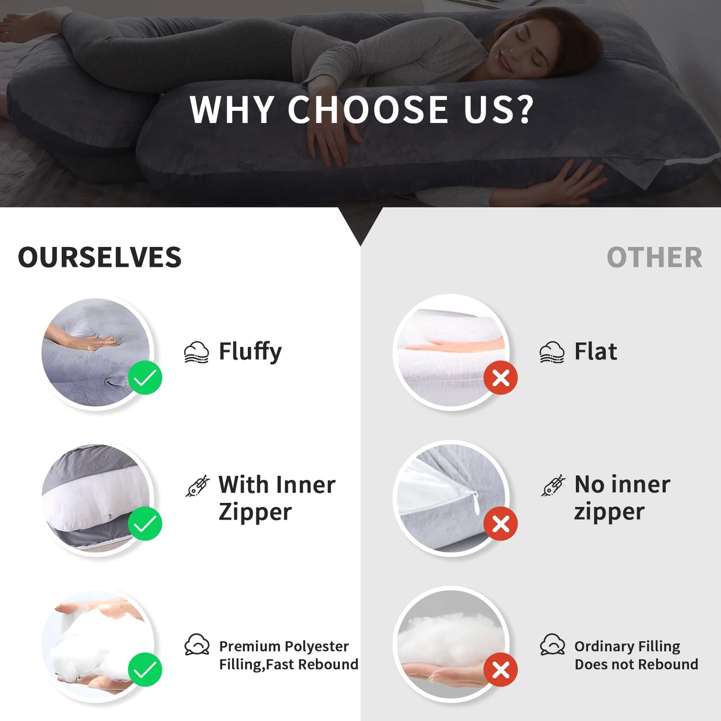 G Shaped Pregnancy Pillow Full Body Maternity With Removable Cover