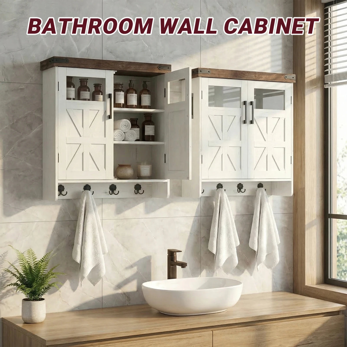 Bathroom Wall Cabinet With Adjustable Shelves And Towel Hook
