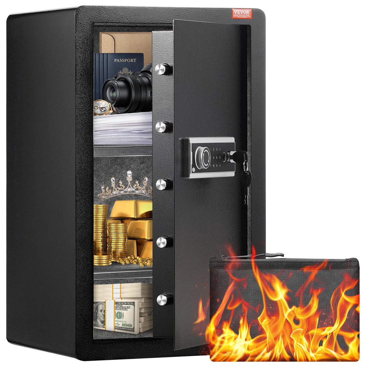 SucceBuy Fingerprint Safe Box With Key Lock And Fireproof Bag