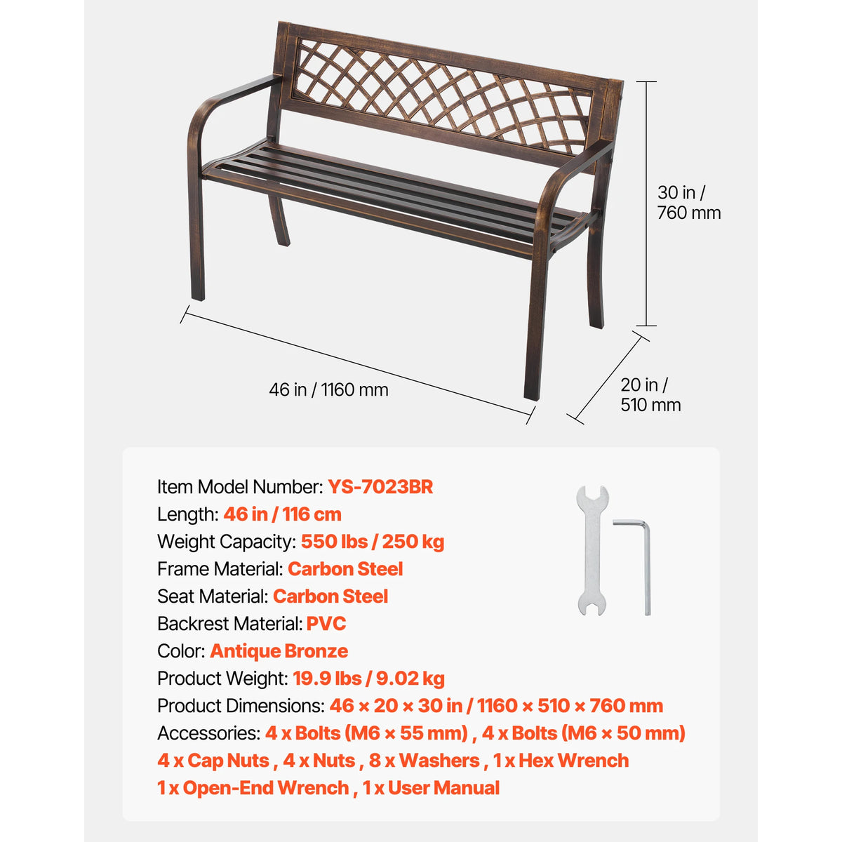 SucceBuy Wooden Metal Outdoor Garden Bench for Patio and Park