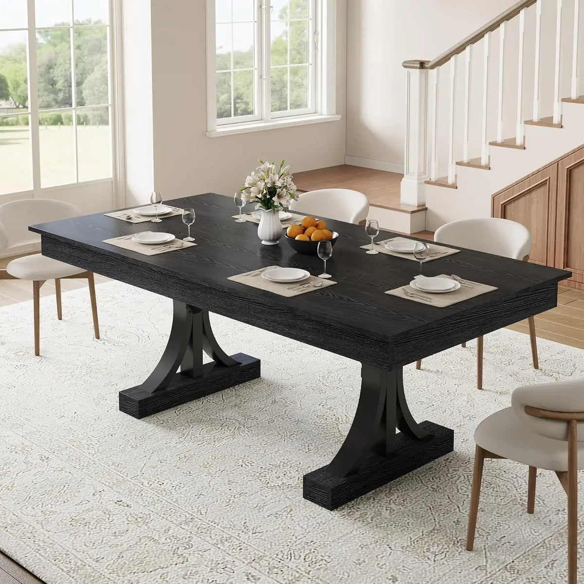 HiMISS Industrial Dining Table With Double Pedestal And Storage Drawers