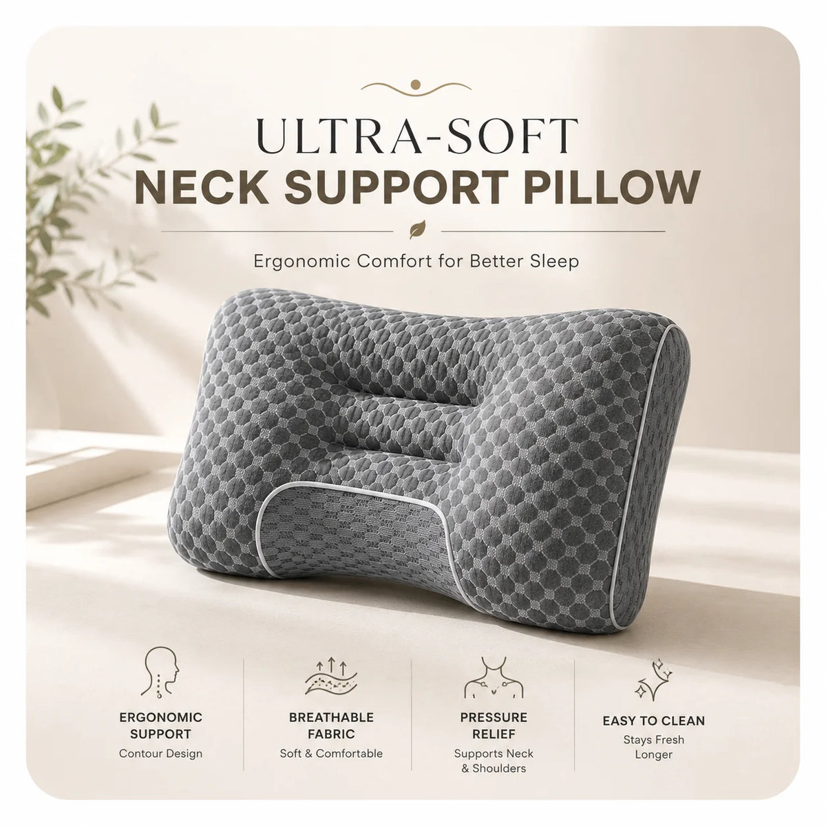 Ergonomic Memory Foam Cervical Neck Support Pillow For Deep Sleep