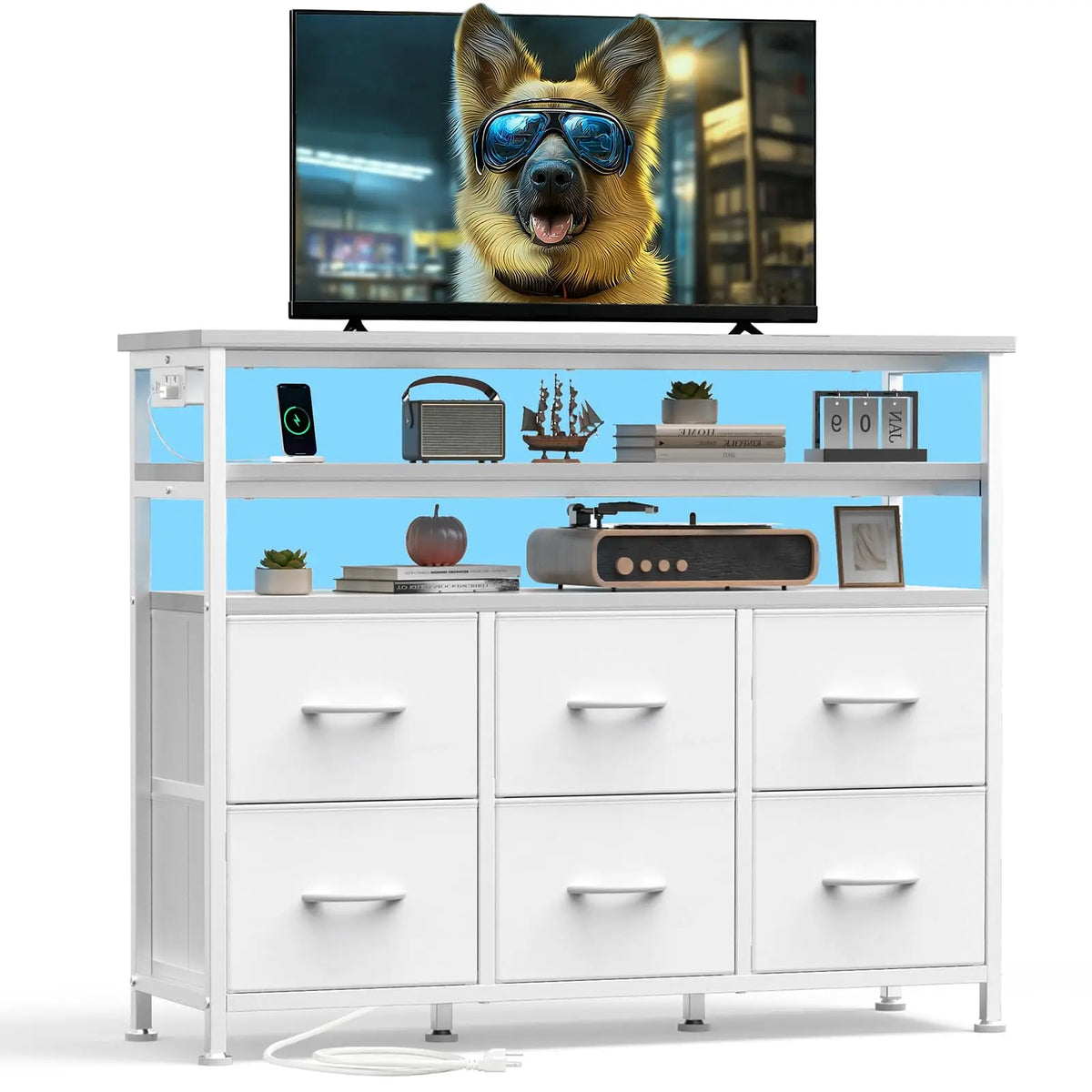 JHK Modern TV Stand Cabinet With Fabric Drawers For Home