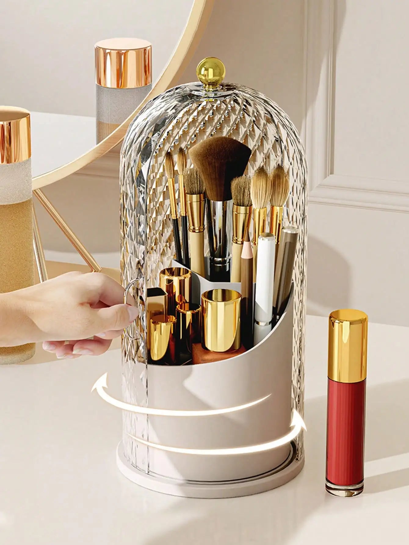 360 Rotatable Cosmetic Box Makeup Brush Organizer Multi Compartment Storage