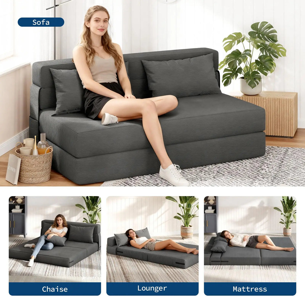HobbyLane Four In One Folding Sofa Bed Convertible Couch