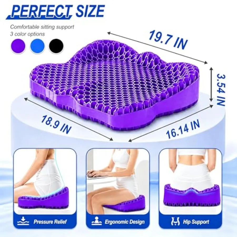 Thick Gel Cooling Office Chair Seat Cushion With Ergonomic Relief