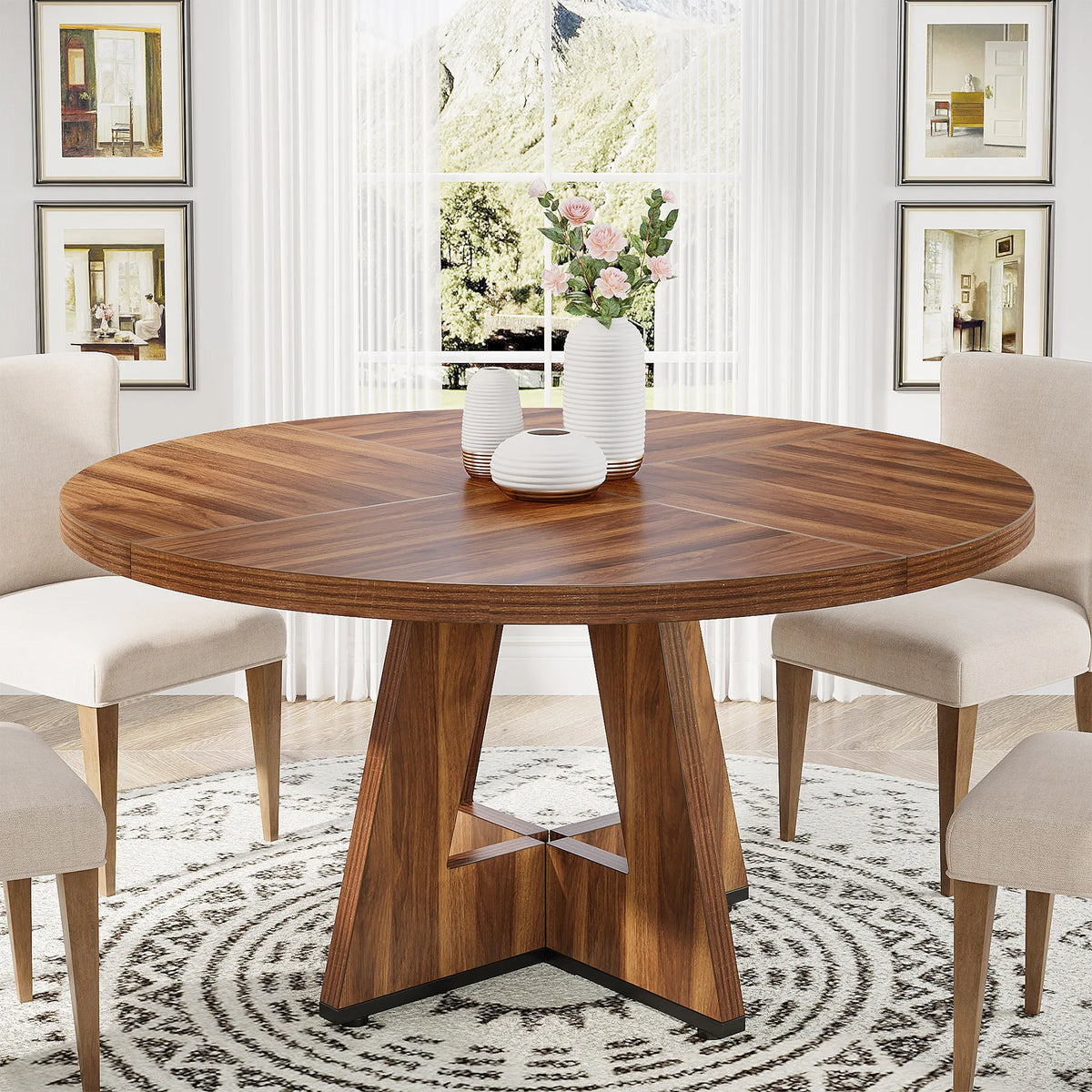 Tribesigns Round Farmhouse Dining Table For Modern Kitchen