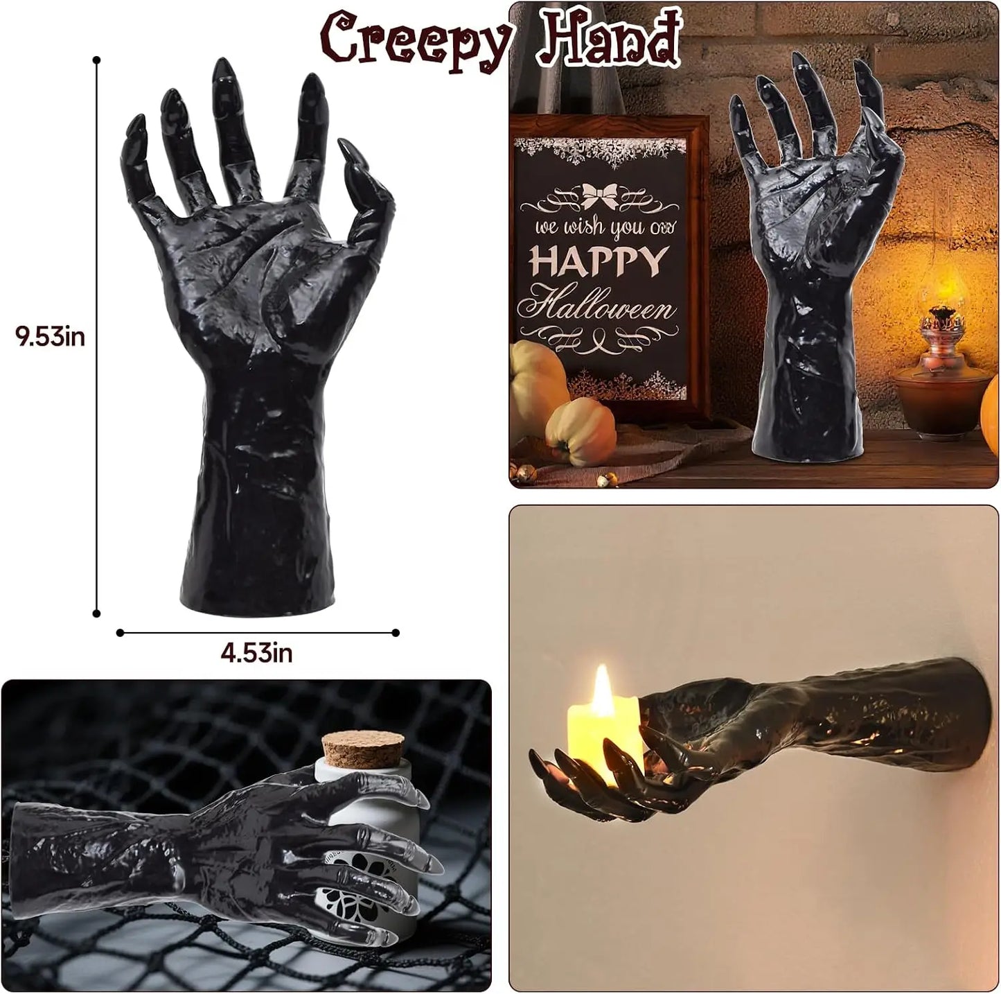 Wall Mounted Creepy Reaching Hands With Lighted Candles Halloween Decor