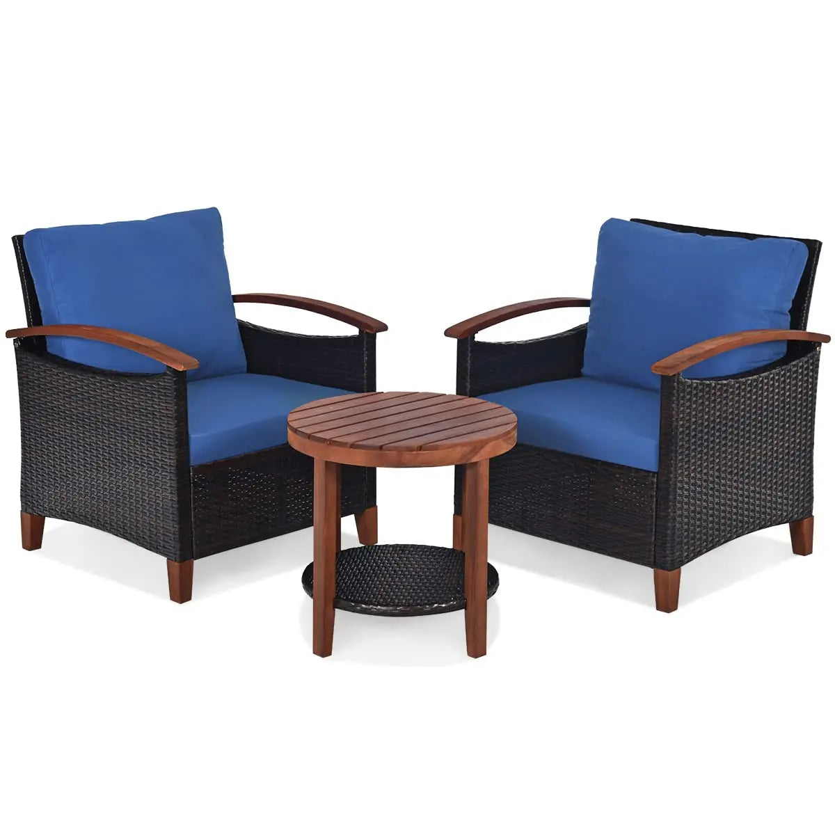 Wicker Patio Set With Wood Top Table And Chairs Outdoor All Weather