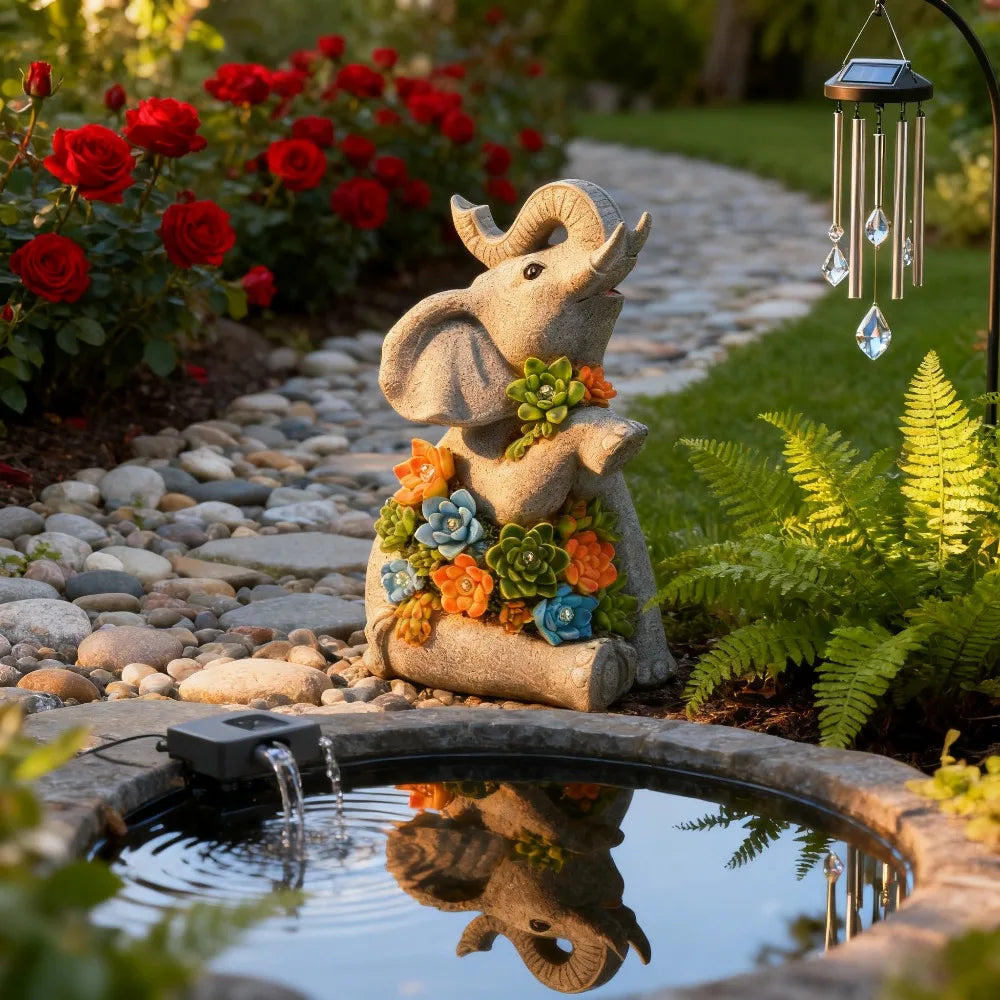 Hand Painted Solar Garden Turtle Elephant Dragon Statue