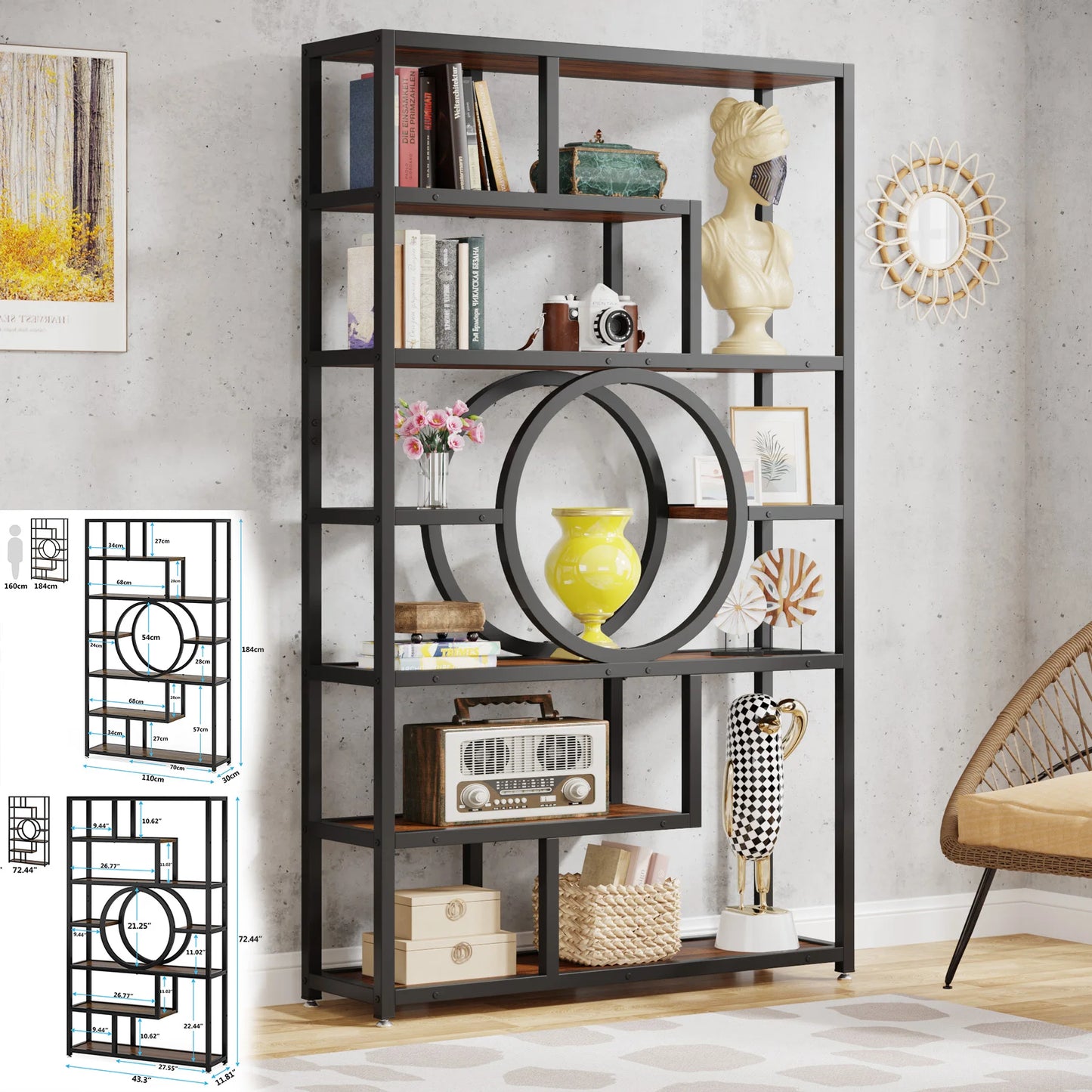 Tribesigns Industrial 5 Tier Etagere Bookshelf Freestanding Organizer