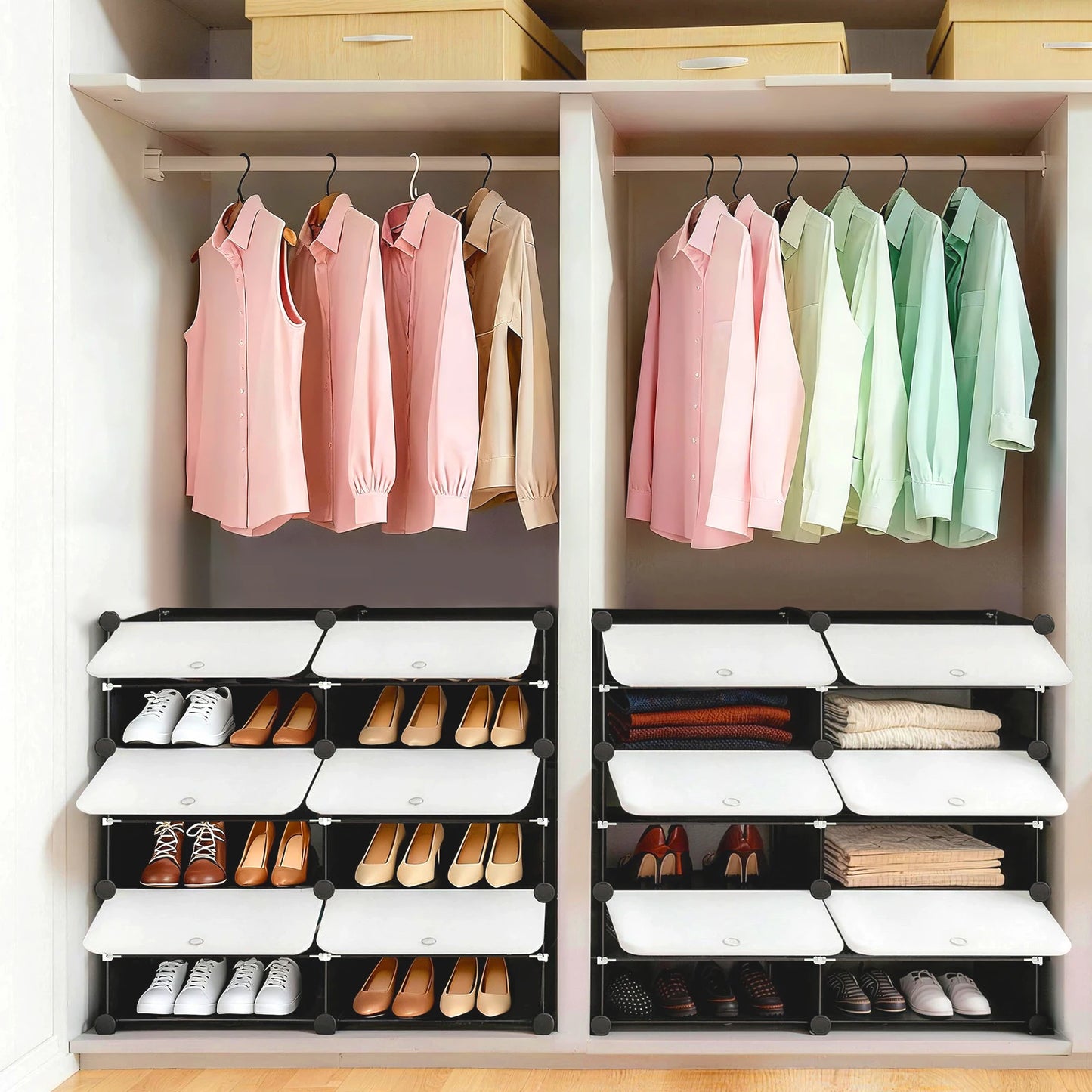 JHK Plastic Stackable Shoe Storage Cabinet Organizer With Door Assembly