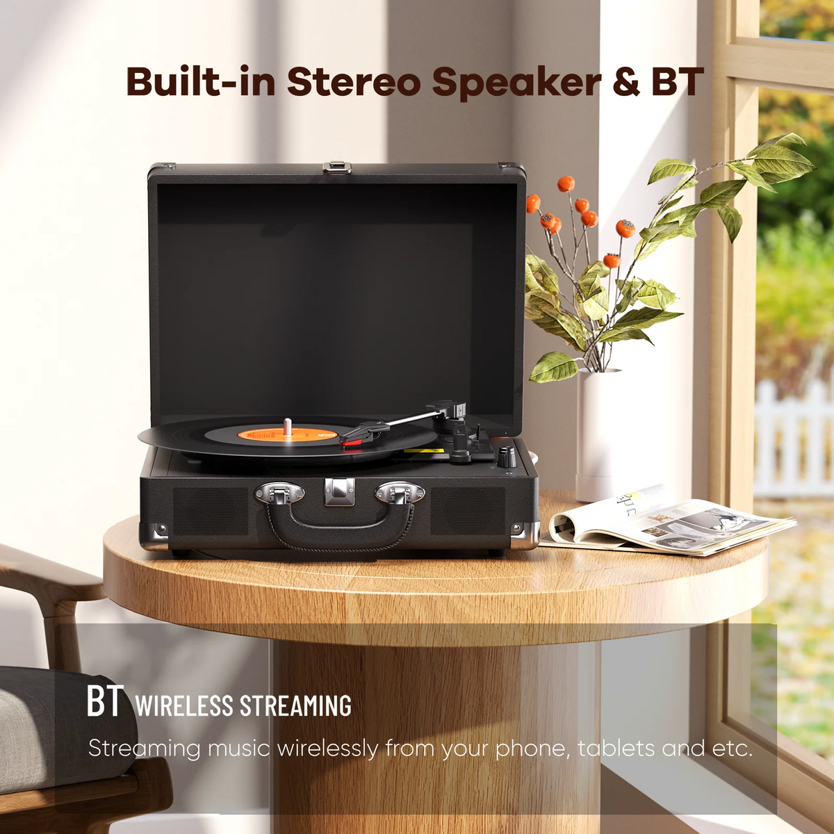 MaiO MultiSpeed Record Player Featuring Stereo Speakers And Headphone Jack