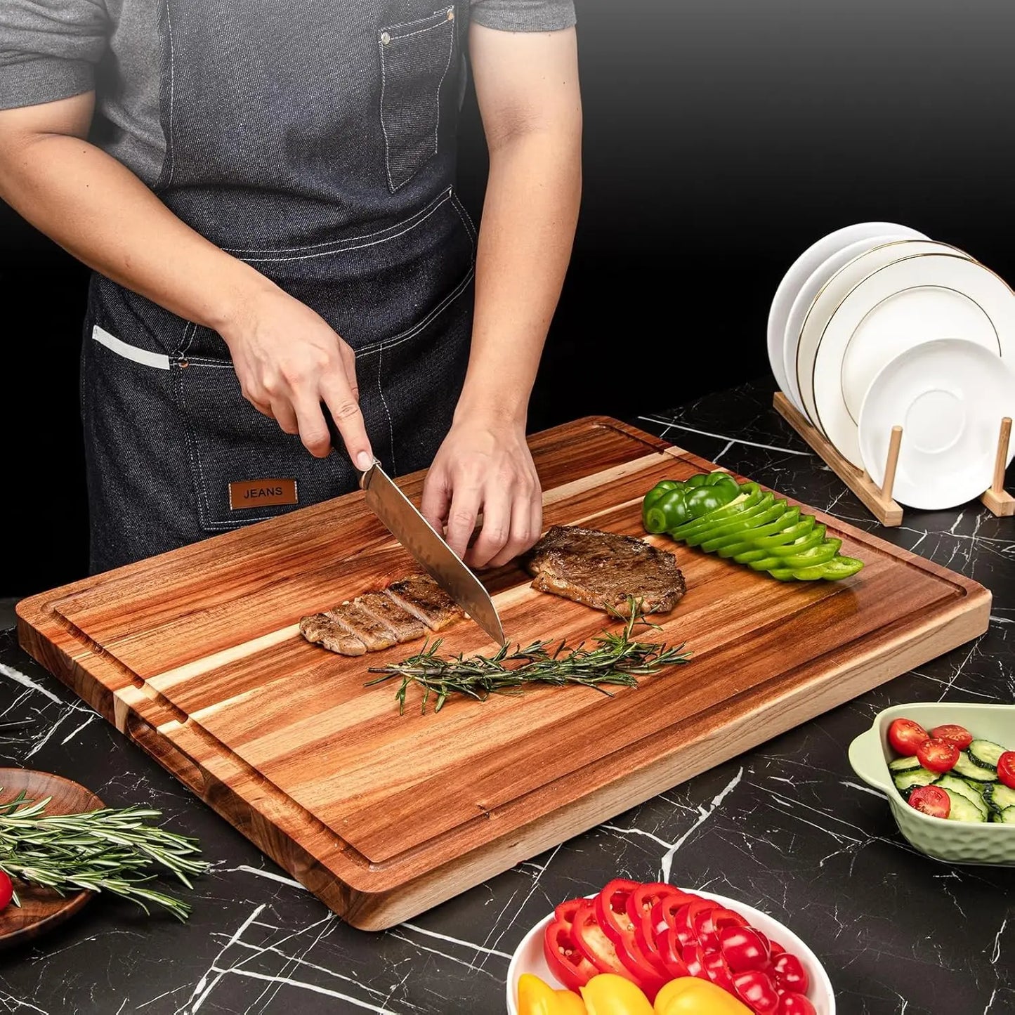 TWISTER.CK Extra Large Wood Cutting Board With Juice Groove Reversible