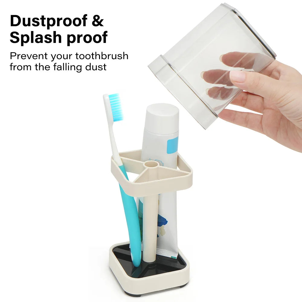 Bathroom Toothbrush Holder With Cup And Toothpaste Storage Rack Organizer