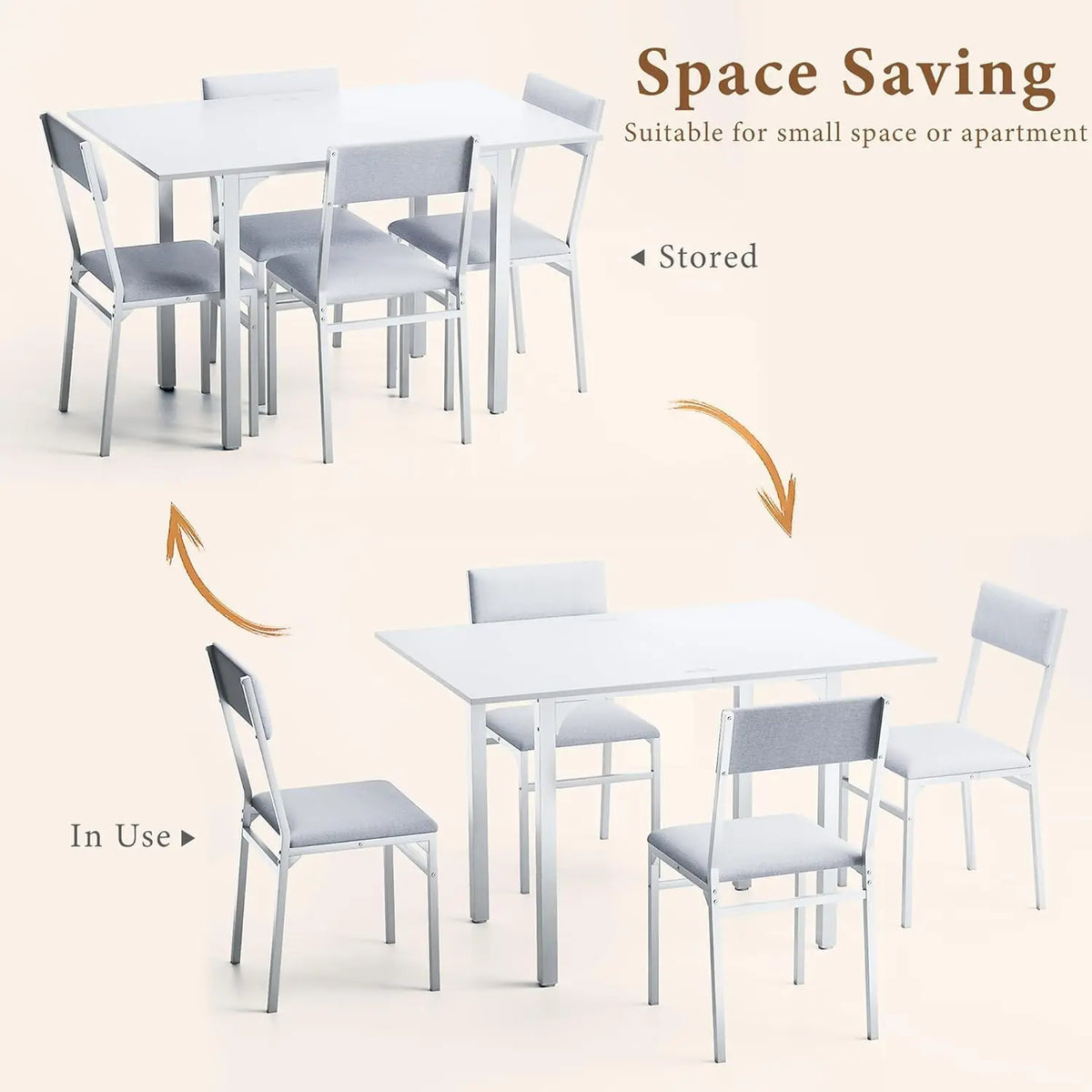 Modern Extendable Dining Table Set With Four Upholstered Chairs