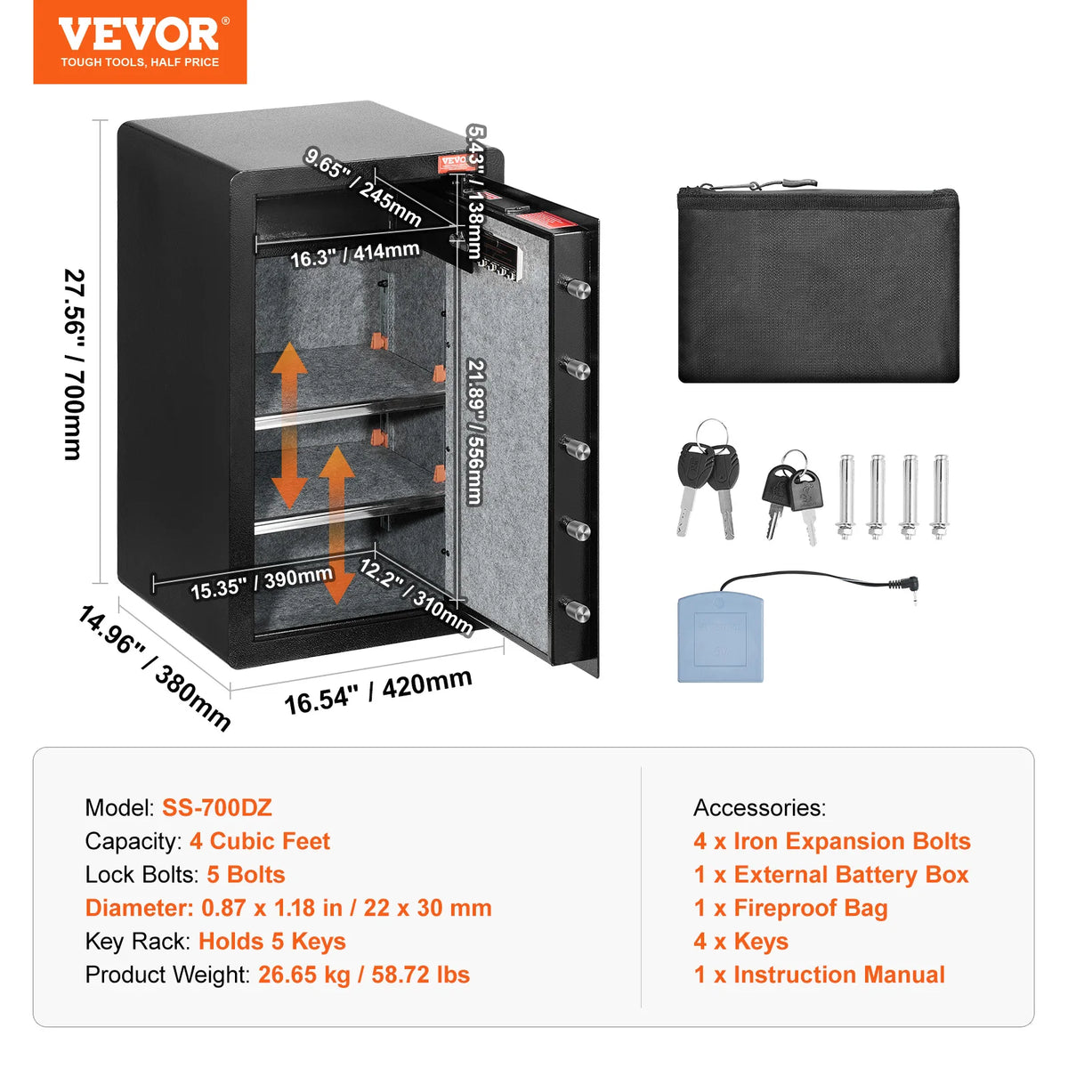 SucceBuy Fingerprint Safe Box With Key Lock And Fireproof Bag