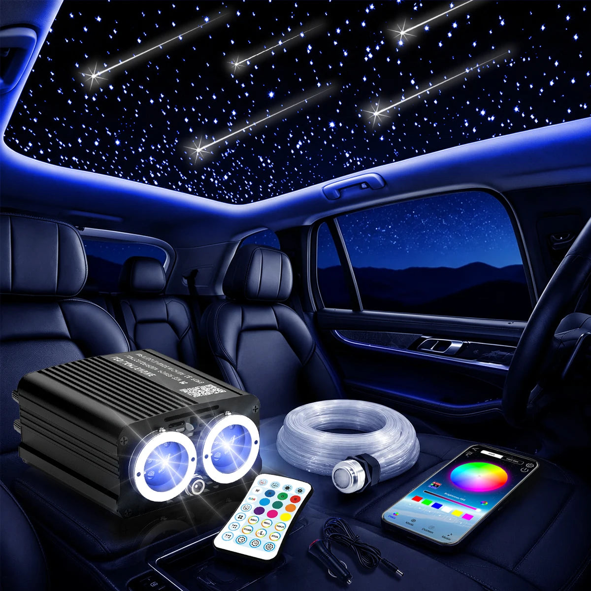 BRIVULGENT RGBW Fiber Optic Starlight Headliner Kit with Music Sync