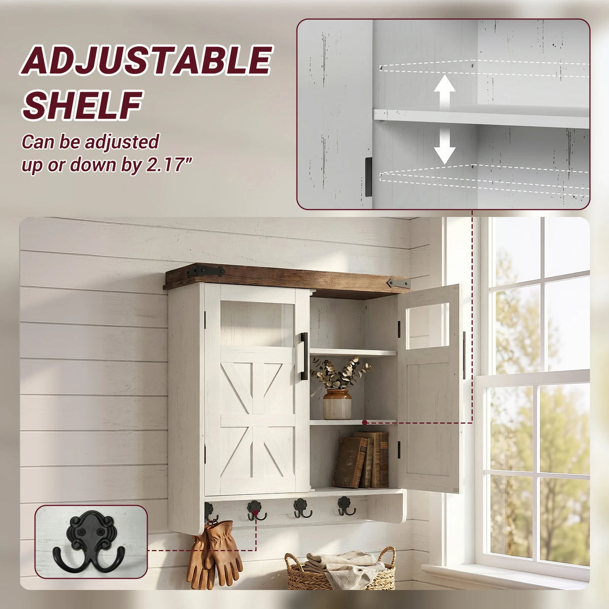 Bathroom Wall Cabinet With Adjustable Shelves And Towel Hook