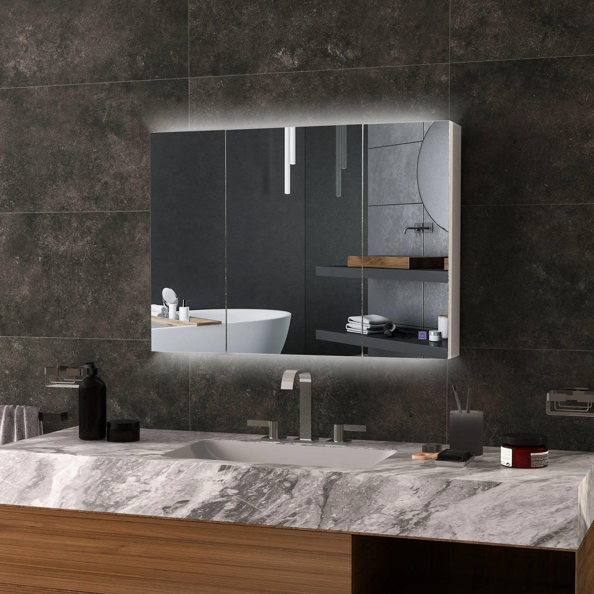 Kleankin Lighted Medicine Cabinet Mirror With Storage And USB Charging