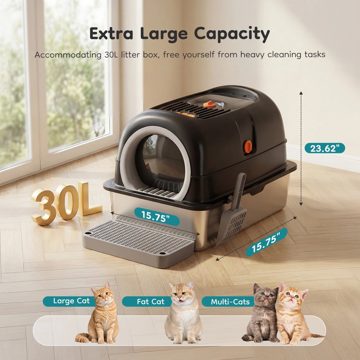 Stainless Steel Cat Litter Box Fully Enclosed For Cats