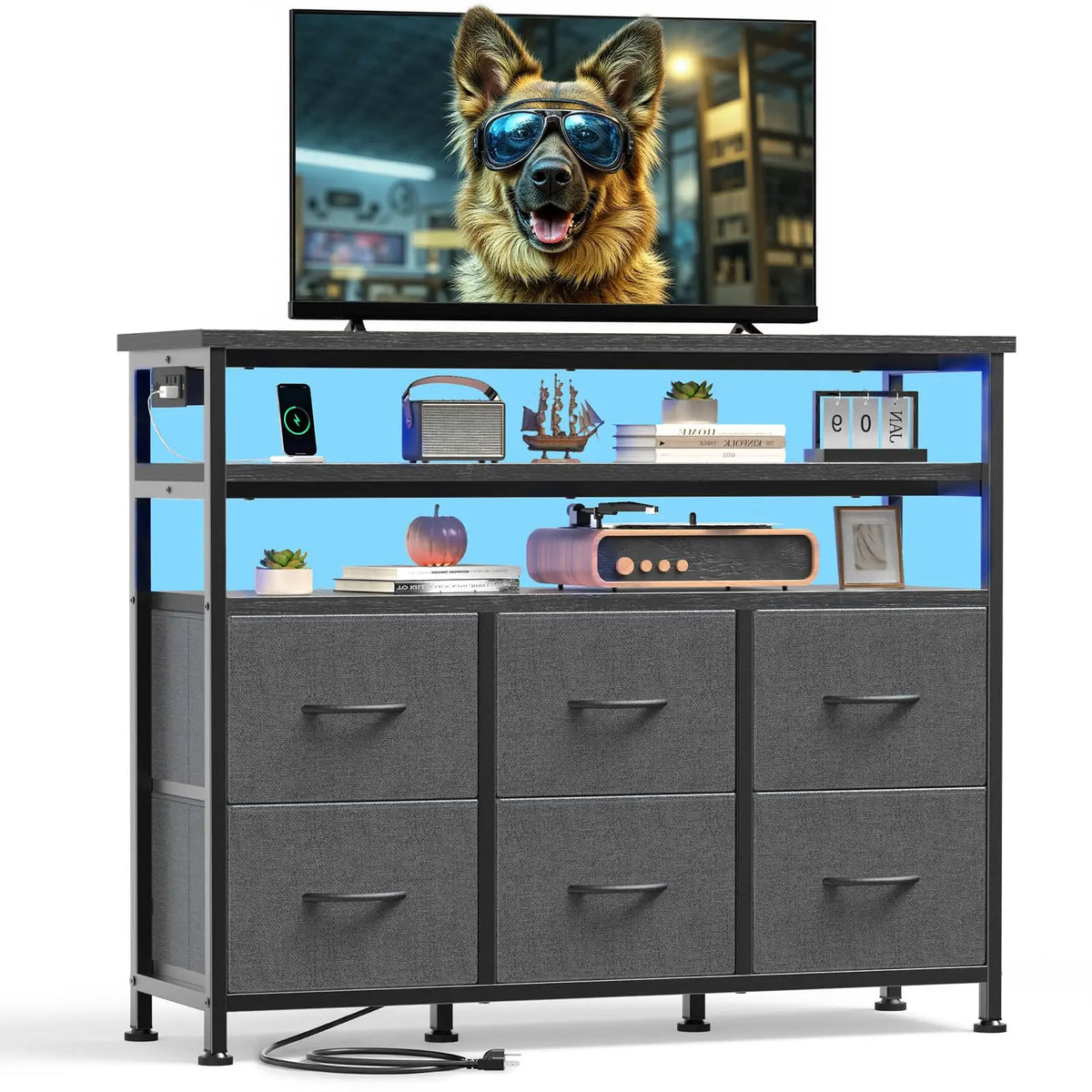 JHK Modern TV Stand Cabinet With Fabric Drawers For Home