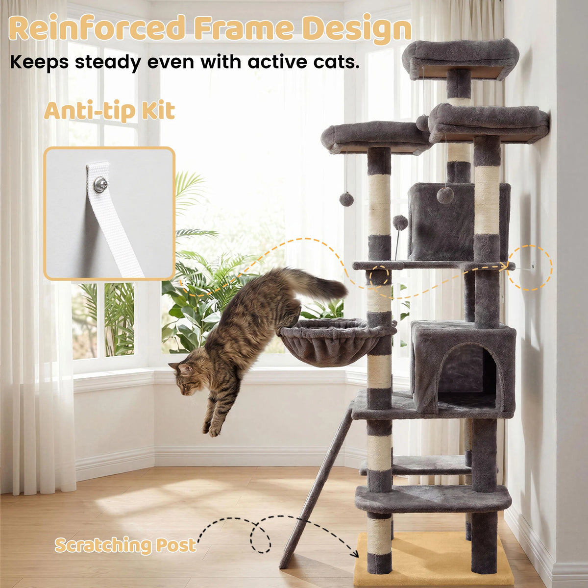 FOOWIN Multi Level Cat Tree Tower With Condos And Scratching Post