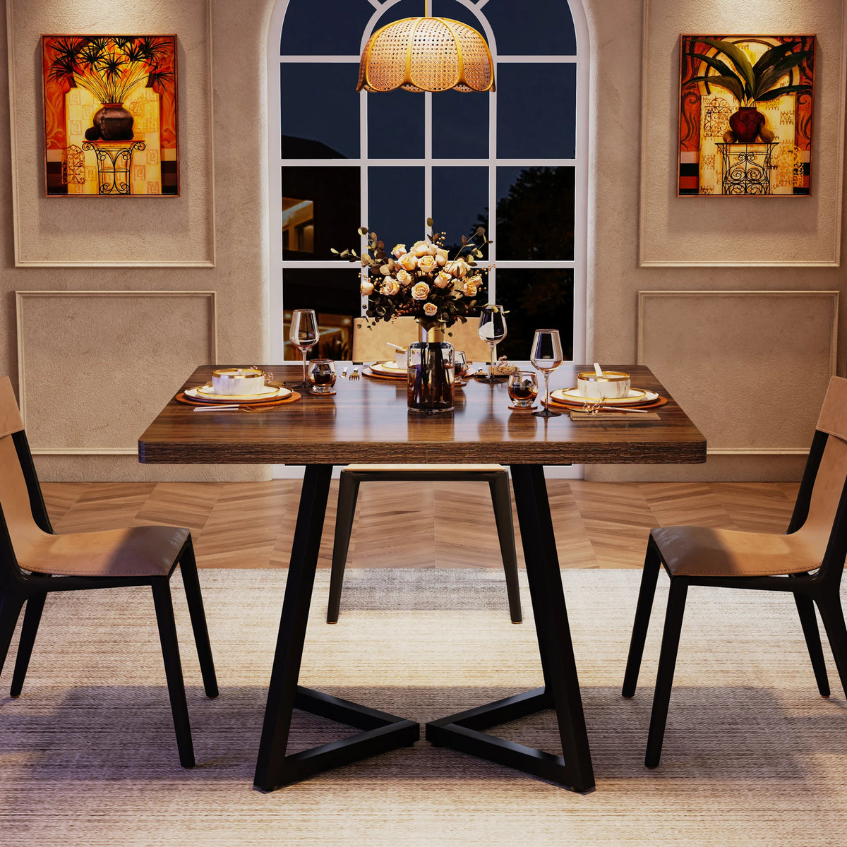 Tribesigns Industrial Square Dining Table With Wooden Top And Metal Frame