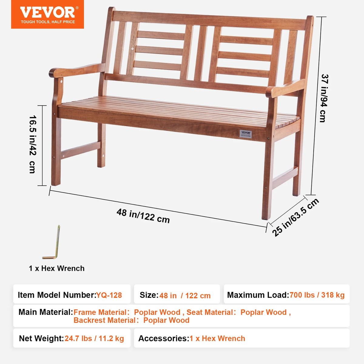 SucceBuy Wooden Metal Outdoor Garden Bench for Patio and Park