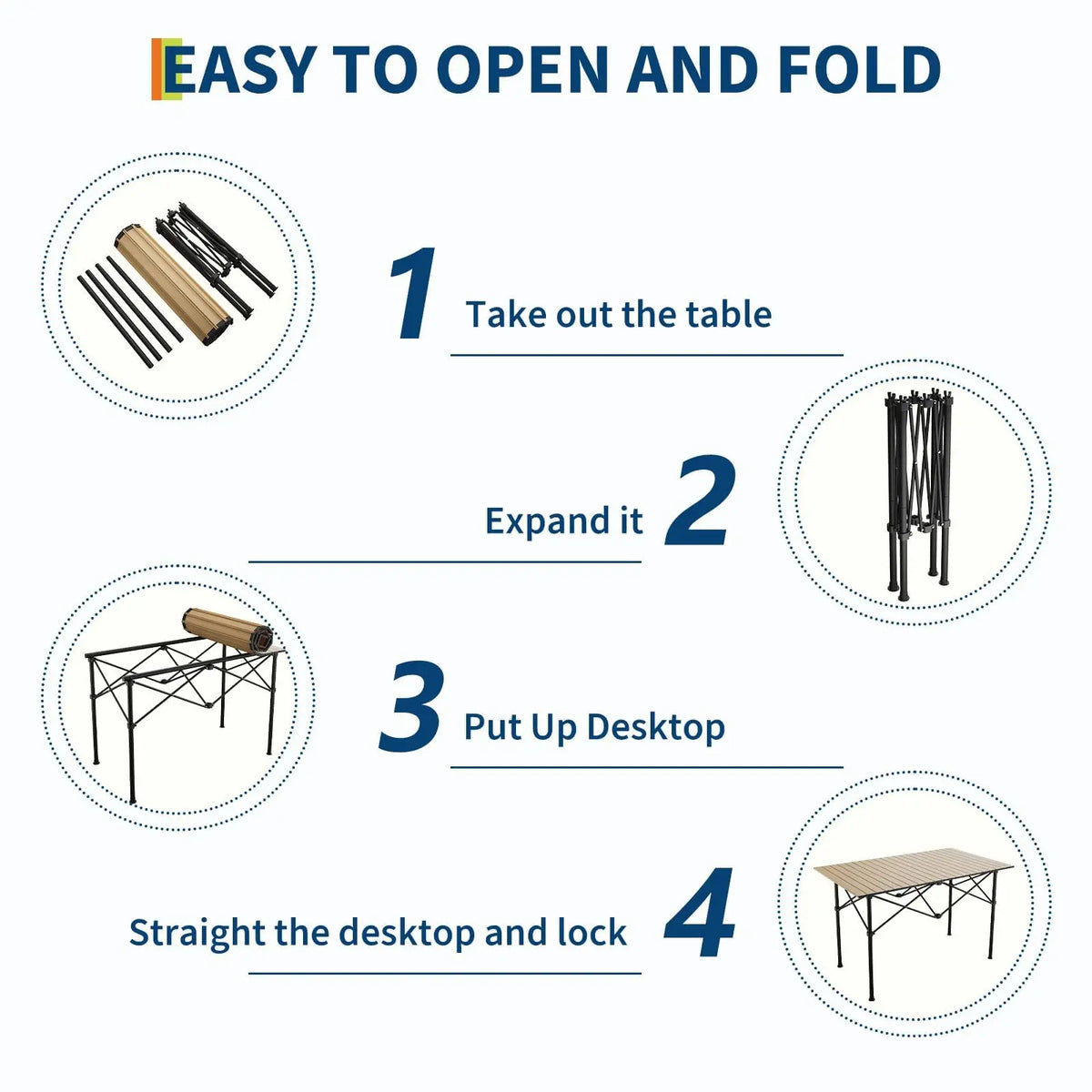HiMISS Adjustable Folding Camping Table With Portable Aluminum Roll Up
