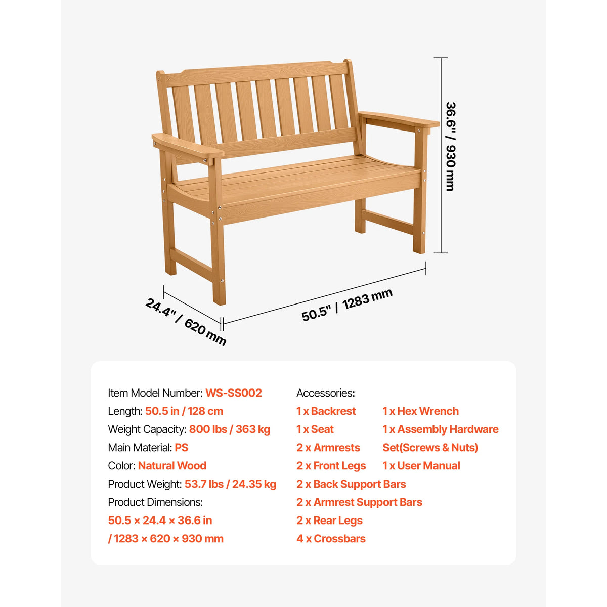SucceBuy Wooden Metal Outdoor Garden Bench for Patio and Park