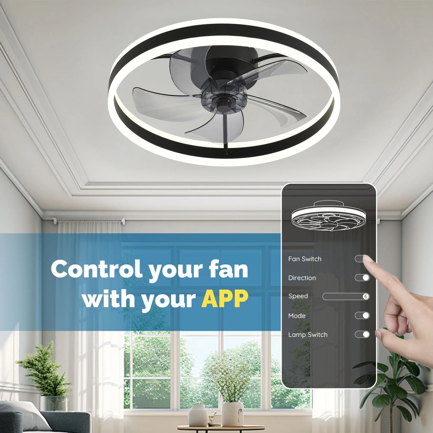 Orison Modern Flush Mount LED Dimmable Ceiling Fan With Remote