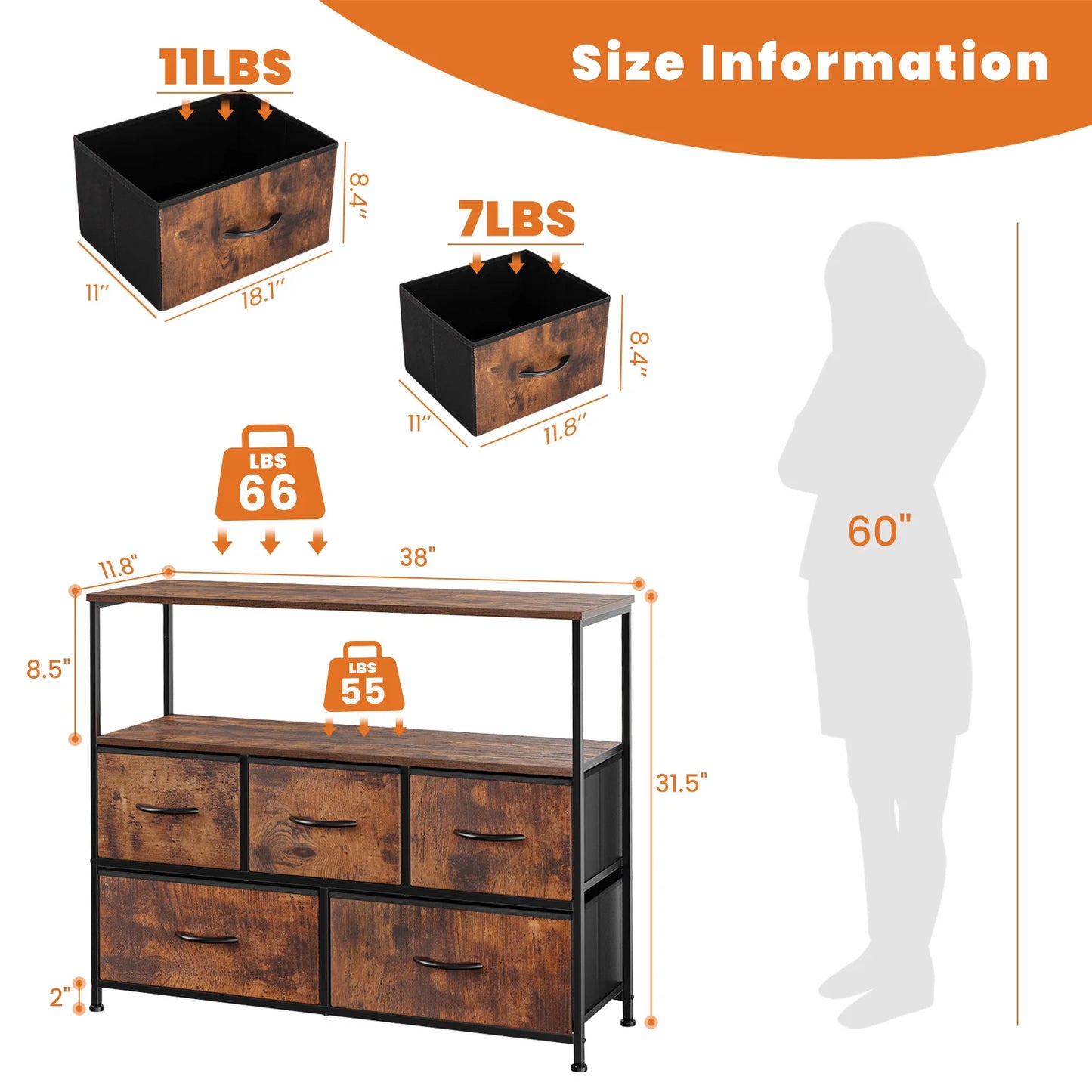 JHK Metal Shoe Cabinet TV Stand Storage With 5 Drawers