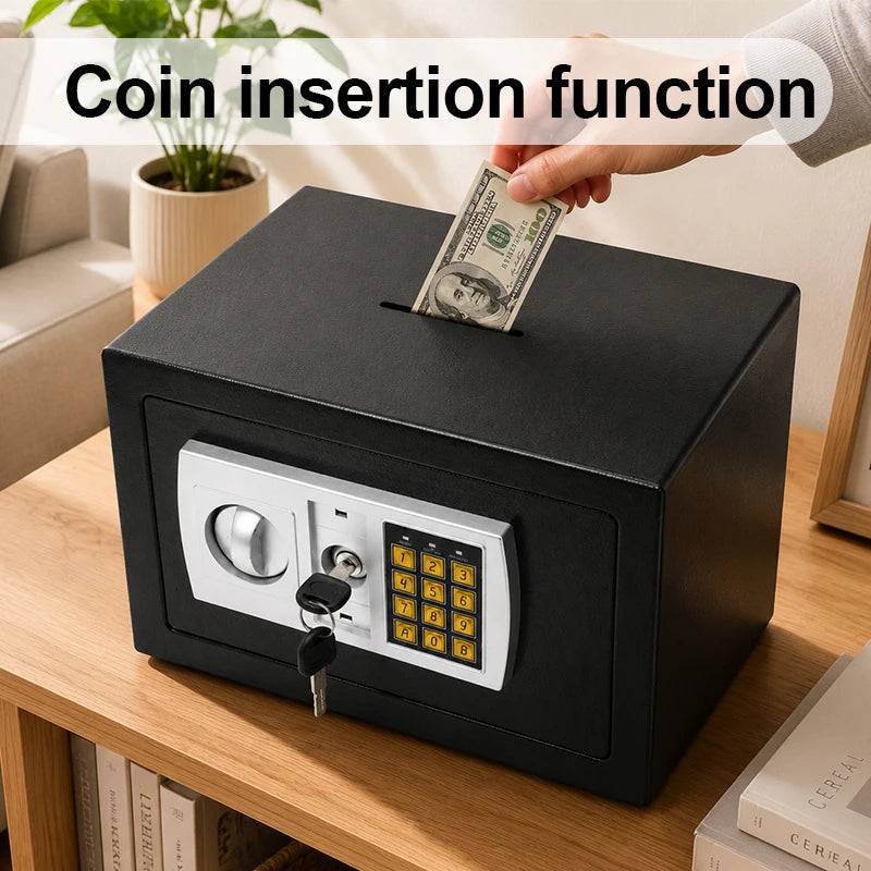 Electronic Password Safe for Money and Valuables with Key Lock