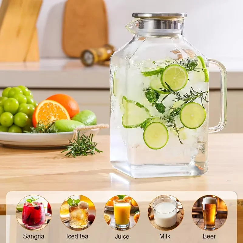 Borosilicate Glass Pitcher With Lid And Spout For Beverages