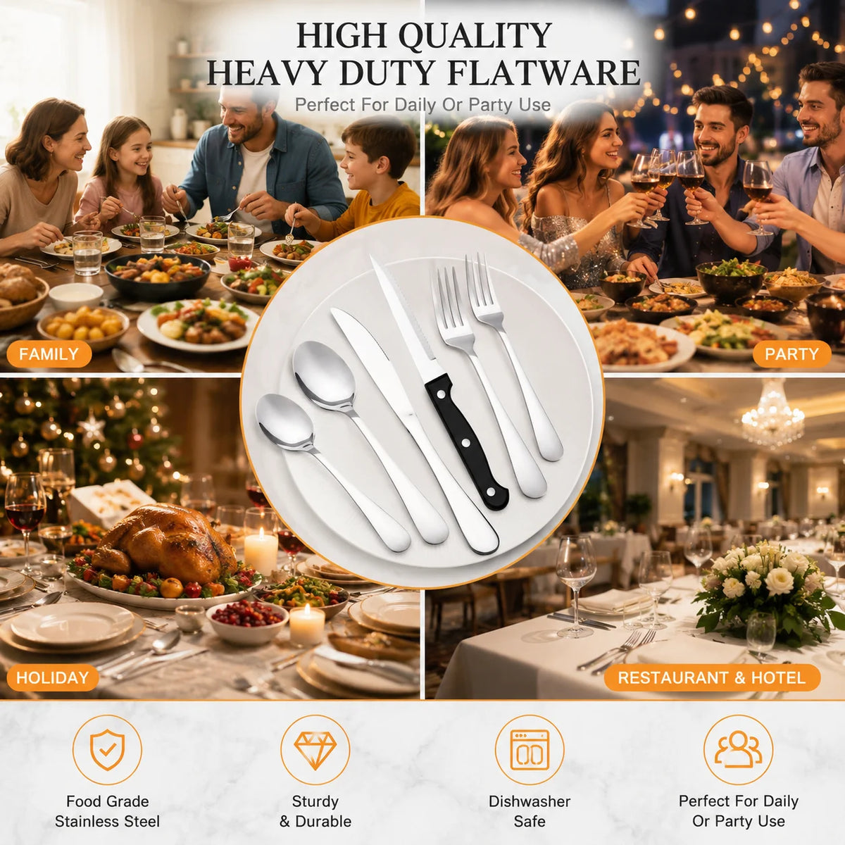 HanSmart Mirror Polished Stainless Steel Flatware Set Service For Four