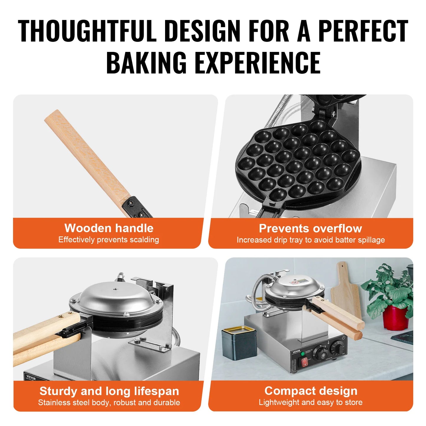 VEVOR SucceBuy Commercial Egg Bubble Waffle Maker Nonstick 1400W