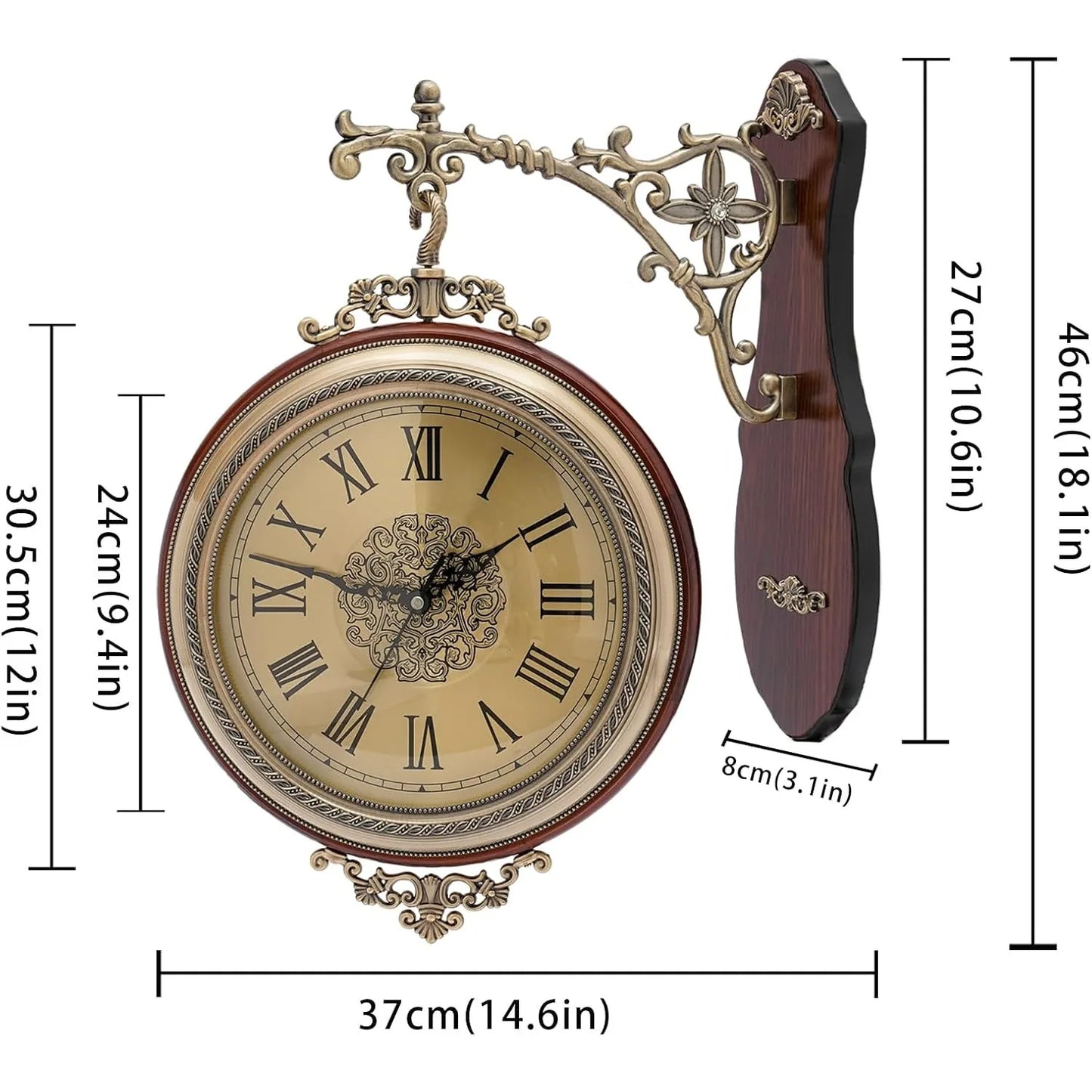 Double Sided Rotating Wall Clock European Style Silent Clock