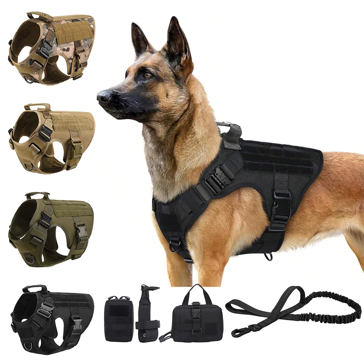 Tactical Nylon Dog Harness With Molle Pockets And Quick Release