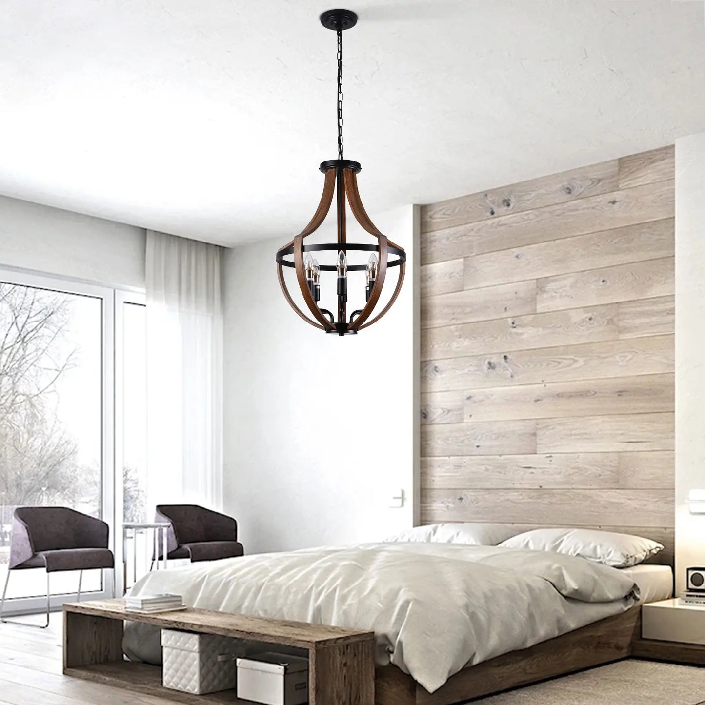 Natural Wood Modern Rustic Pendant Light Fixture